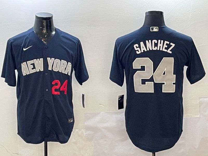 Men New York Yankees #24 Sanchez Blue Game 2025 Nike MLB Jersey style 2